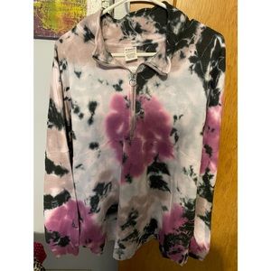 Pink tie dye half zip pull over sweatshirt